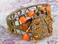 Antique Topaz Colored Orange Ladybug Insect Cuff Bracelet