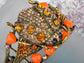 Antique Topaz Colored Orange Ladybug Insect Cuff Bracelet