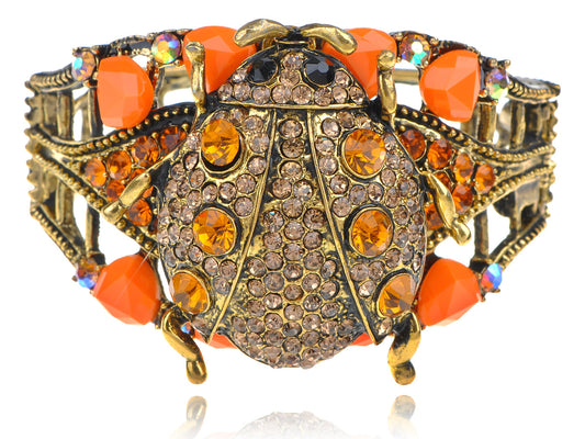 Antique Topaz Colored Orange Ladybug Insect Cuff Bracelet