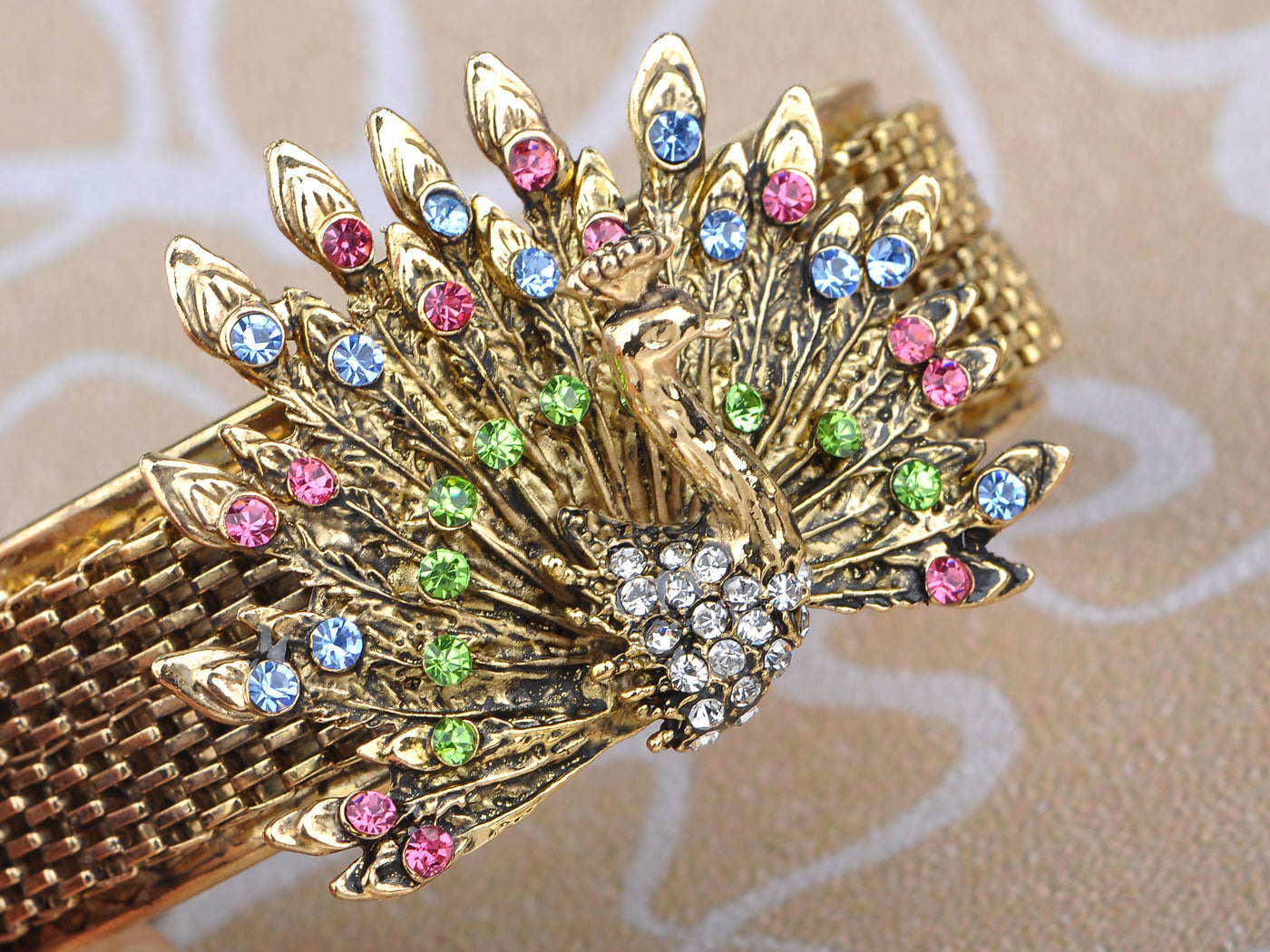 Exotic Multicolor Peacock Bird Bangle Bracelet Cuff