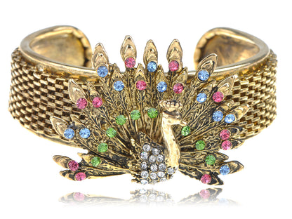 Exotic Multicolor Peacock Bird Bangle Bracelet Cuff