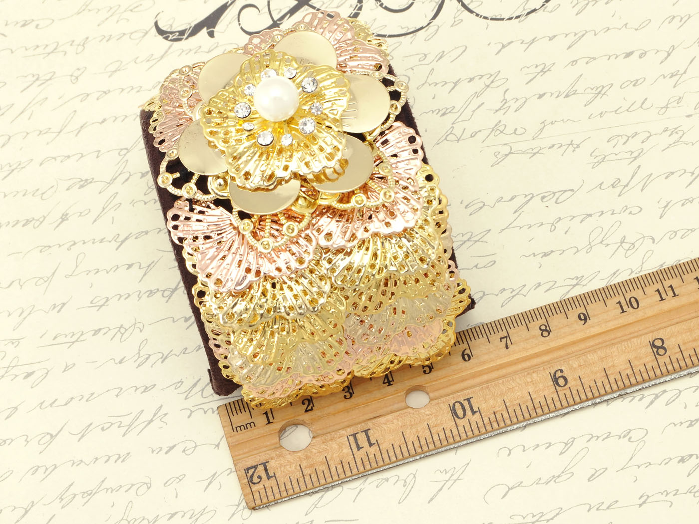 Flower Petal Burst Pearl Brown Band Bracelet