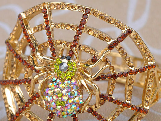 Creepy Halloween Topaz Aurora Spider Web Bracelet Bangle Cuff