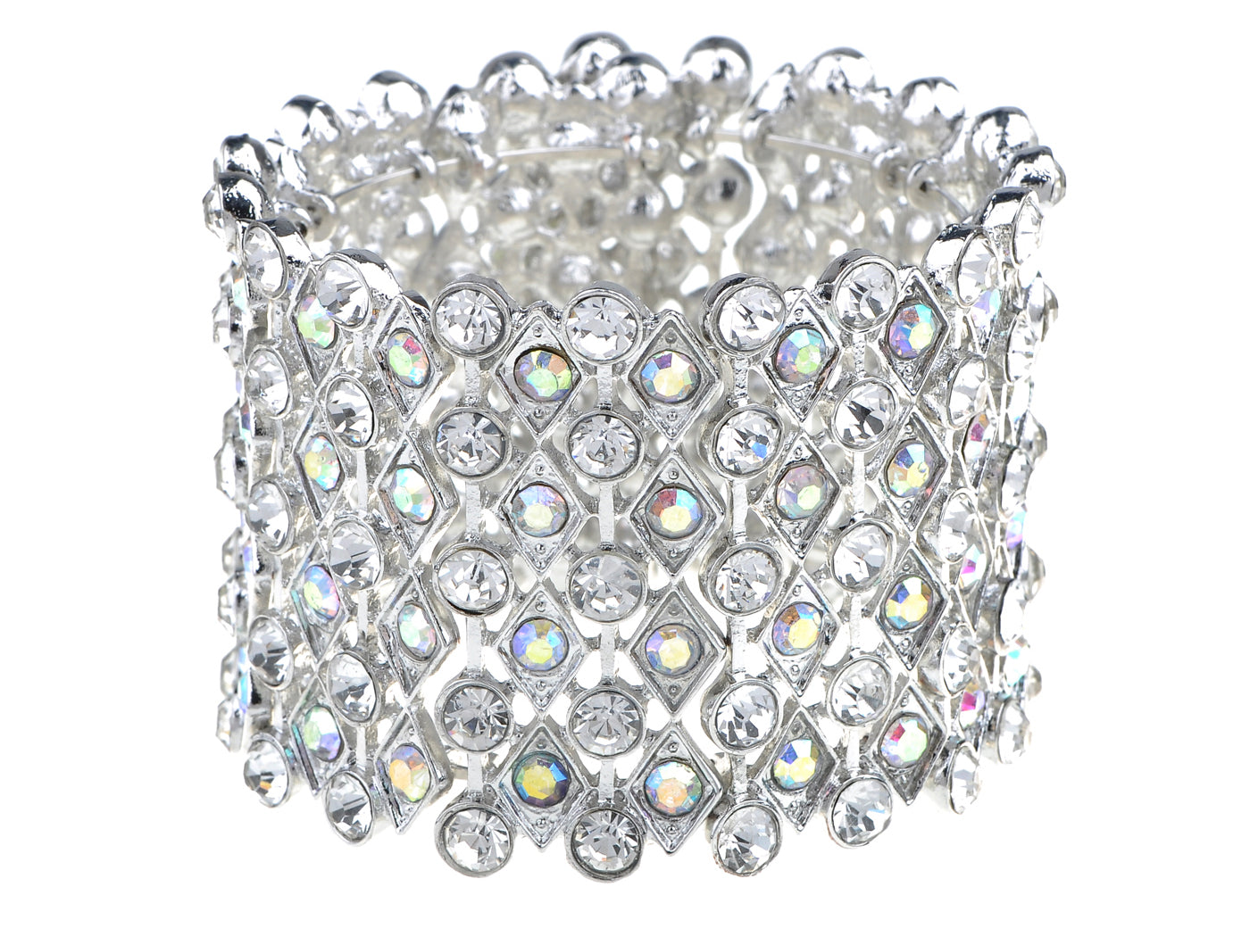 Iridescent Peridot Green Colored Cuff Wrap Bracelet