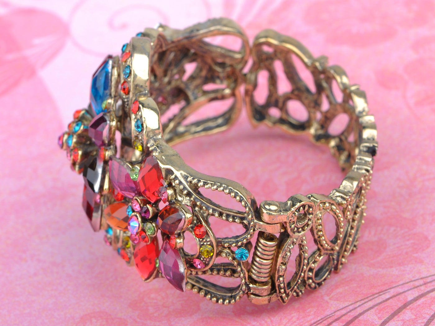 Rainbow Colorful Jewel Gem Flower Star Bracelet Bangle Cuff