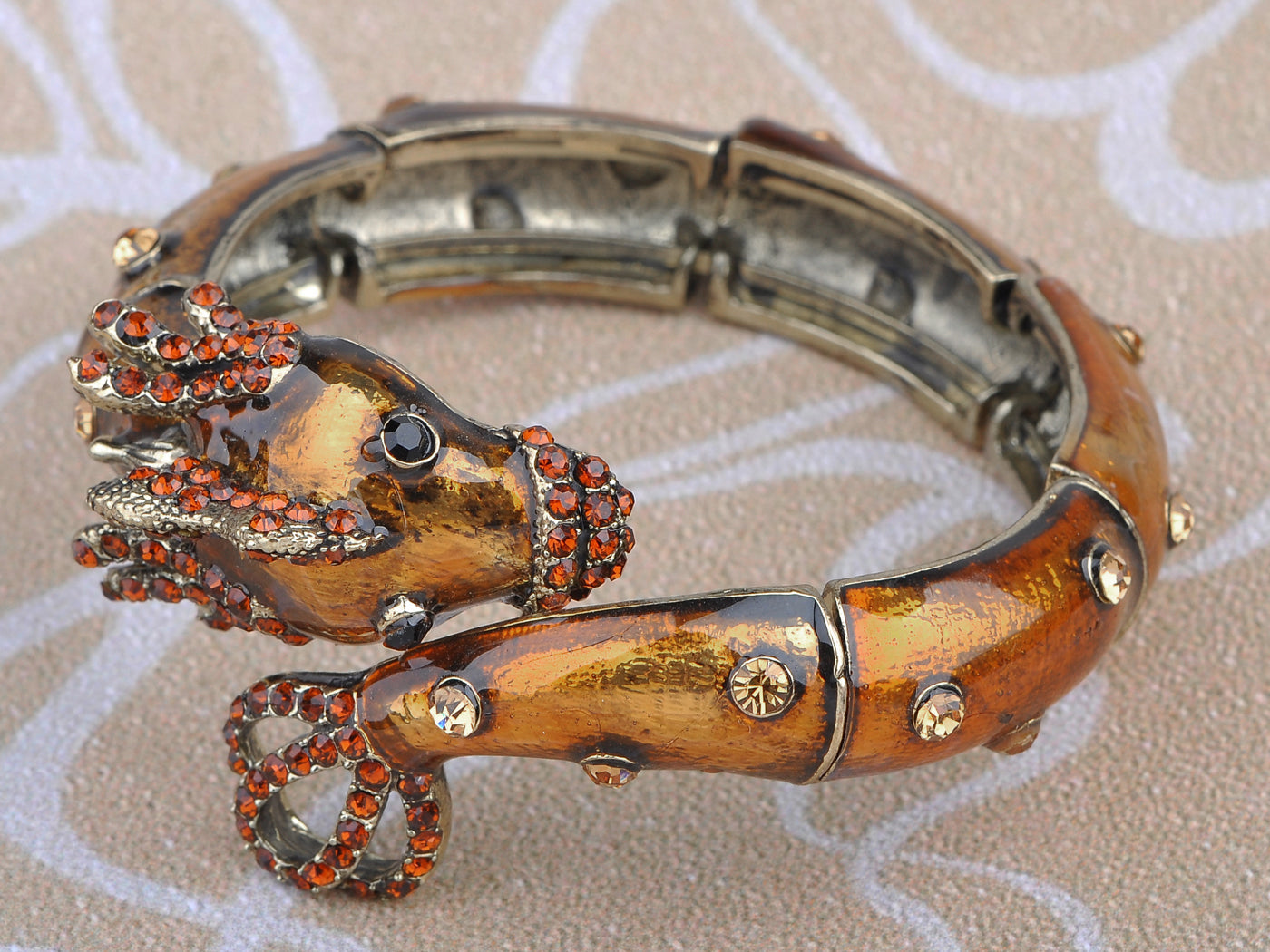 Antique Brass Topaz Colored Loch Ness Sea Monster Bangle Bracelet