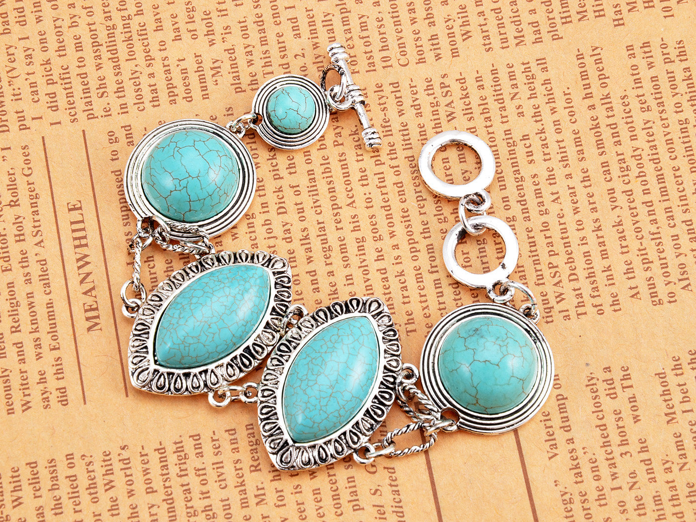 Antique Turquoise Colored Ss Contemporary Toggle Bracelet