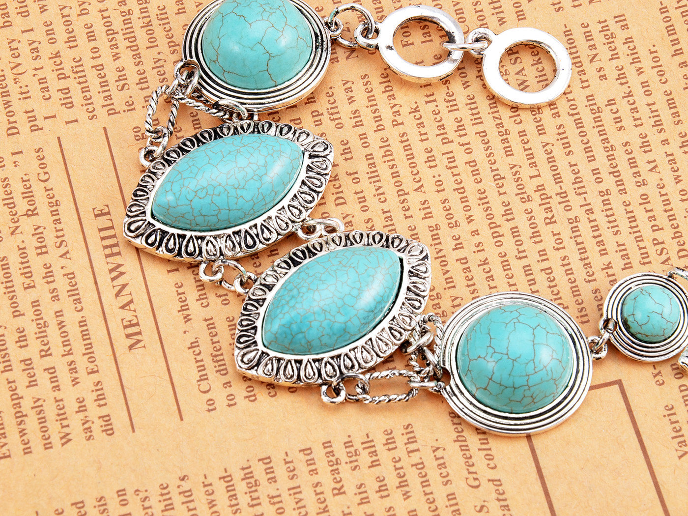 Antique Turquoise Colored Ss Contemporary Toggle Bracelet