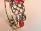 Brass Antique Ruby Red Big Diamond Shape Filigree Bangle Cuff Bracelet