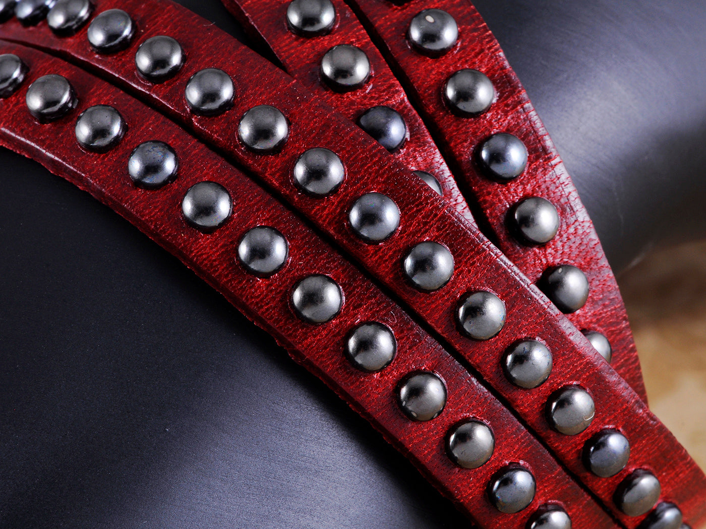 Mahogany Brown Multi Strand Leather Stud Wrapped Wrist Band Bracelet