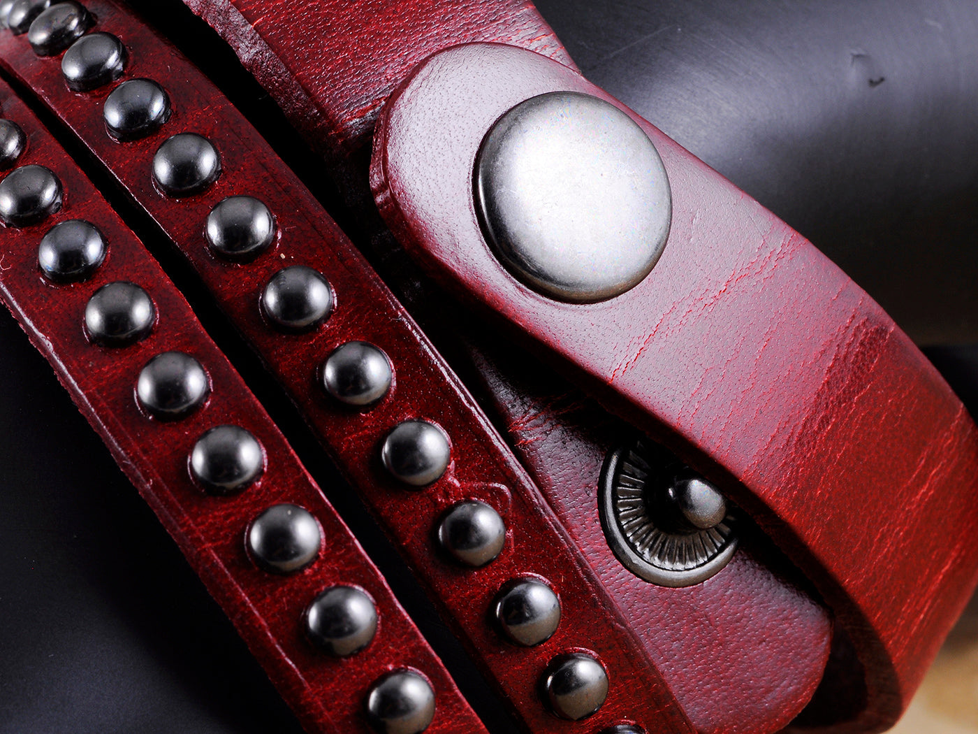 Mahogany Brown Multi Strand Leather Stud Wrapped Wrist Band Bracelet