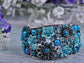 Sapphire Painted Flower Teal Teardrop Cuff Bangle Bracelet