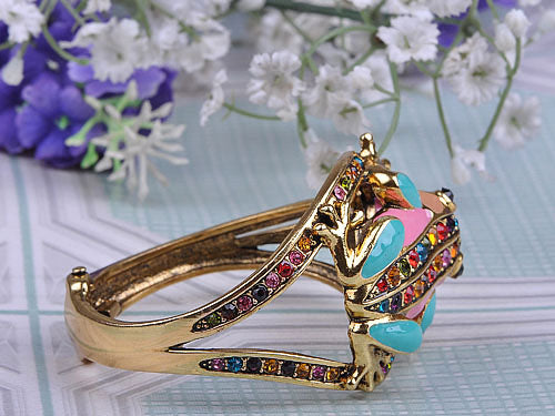Multicolored Pastel Spring Frog Bangle Bracelet
