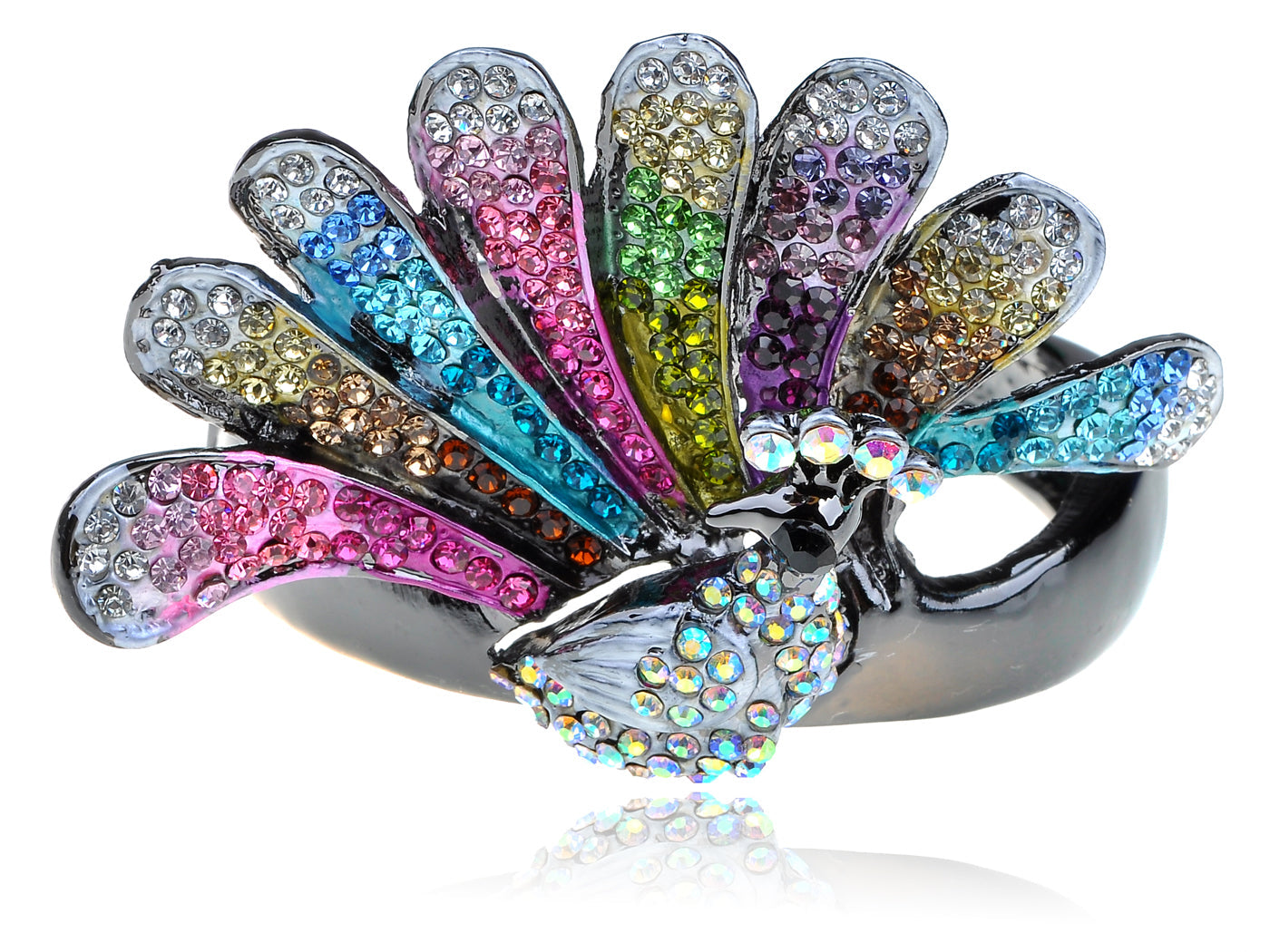 Colorful Multicolored Ab Teardrop Pave Peacock Bird Bracelet Cuff