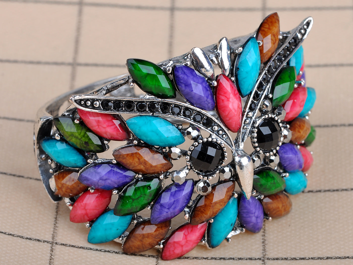 Old Owl Bird Face Colorful Bead Bracelet Bangle