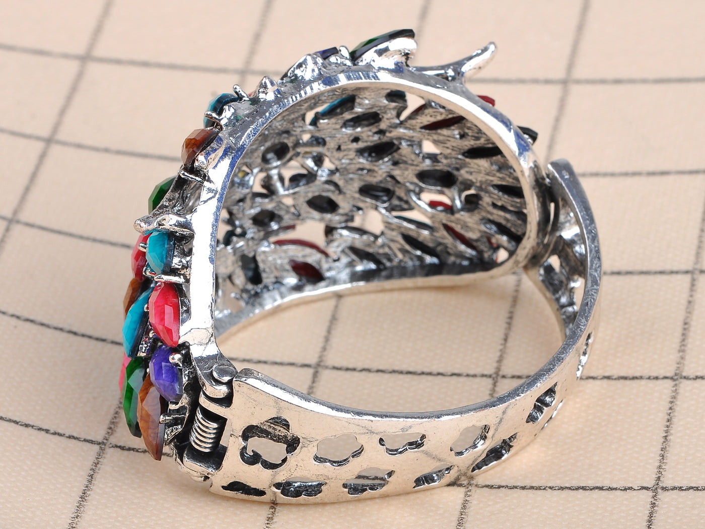 Old Owl Bird Face Colorful Bead Bracelet Bangle