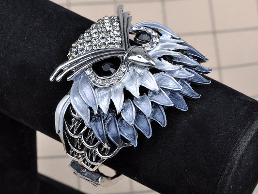 Ombre Grey Wise Owl Bird Face Head Bangle Bracelet