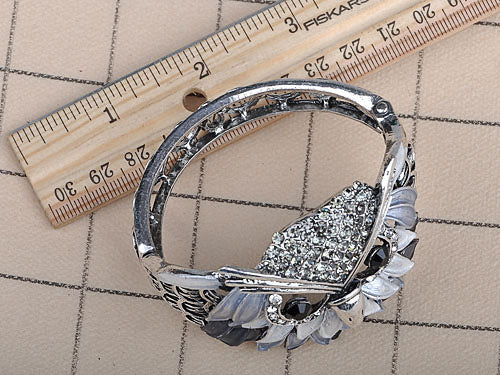 Ombre Grey Wise Owl Bird Face Head Bangle Bracelet