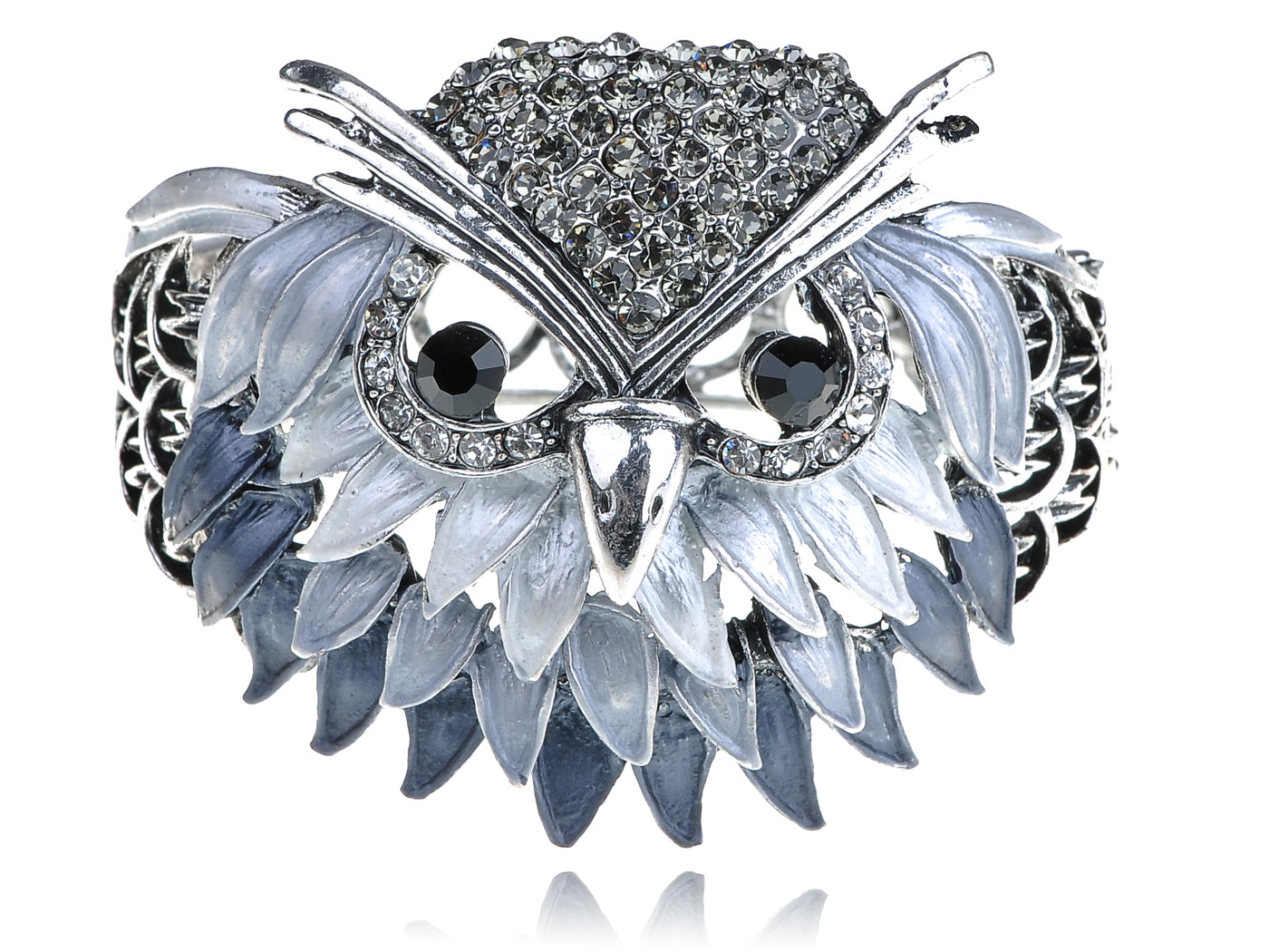 Ombre Grey Wise Owl Bird Face Head Bangle Bracelet