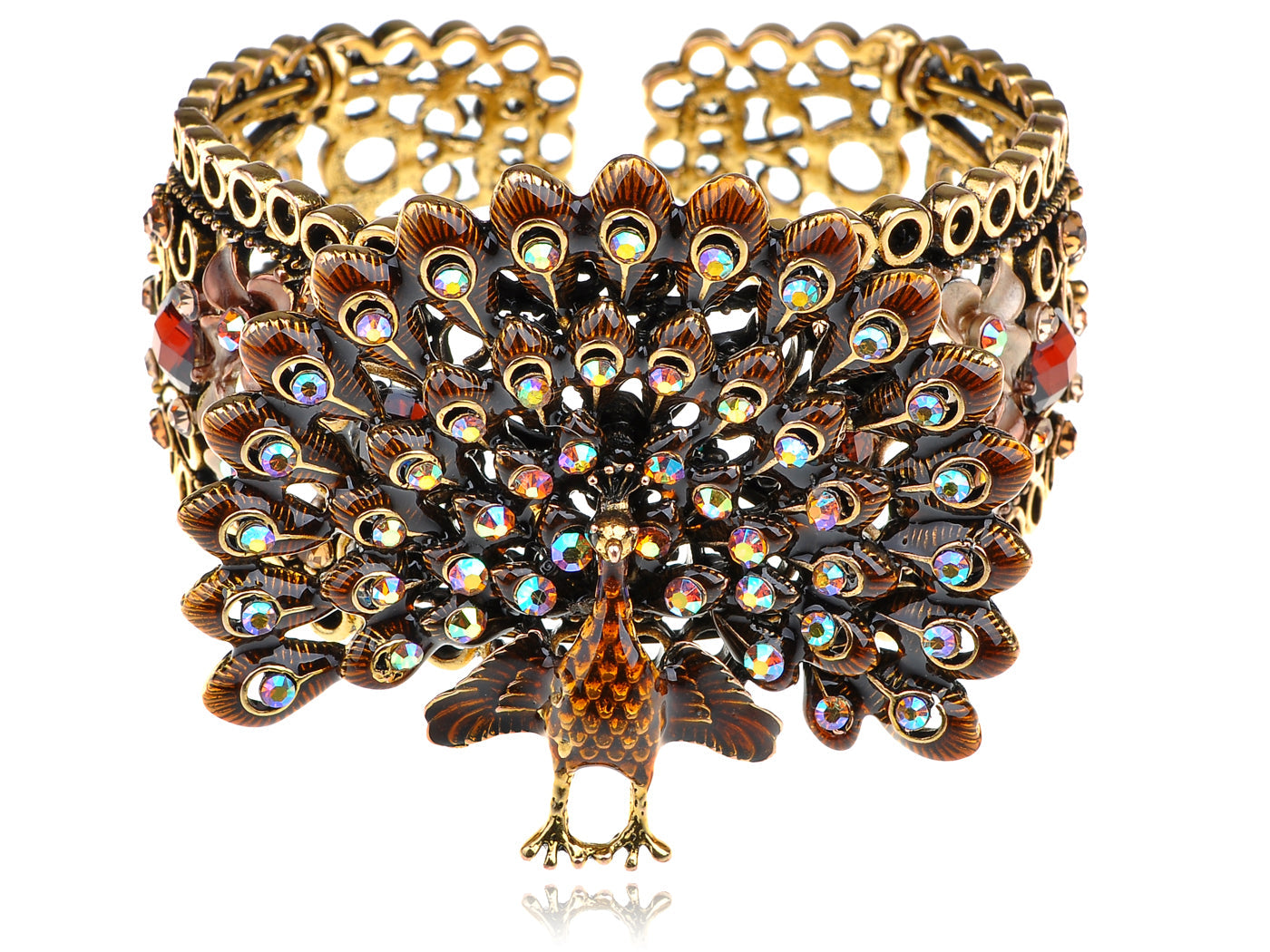 Exotic Multicolor Peacock Bird Bangle Bracelet Cuff