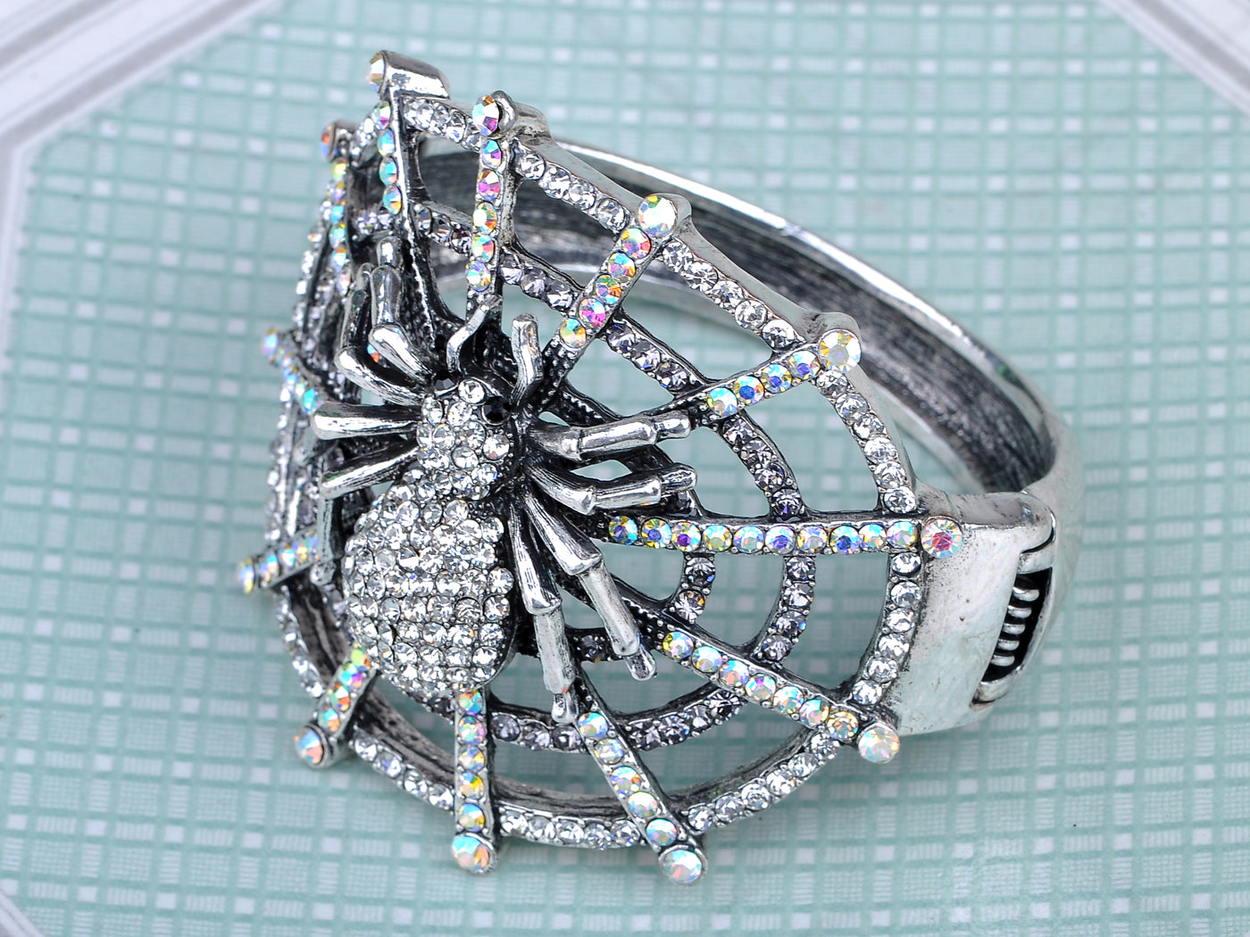 Creepy Halloween Topaz Aurora Spider Web Bracelet Bangle Cuff