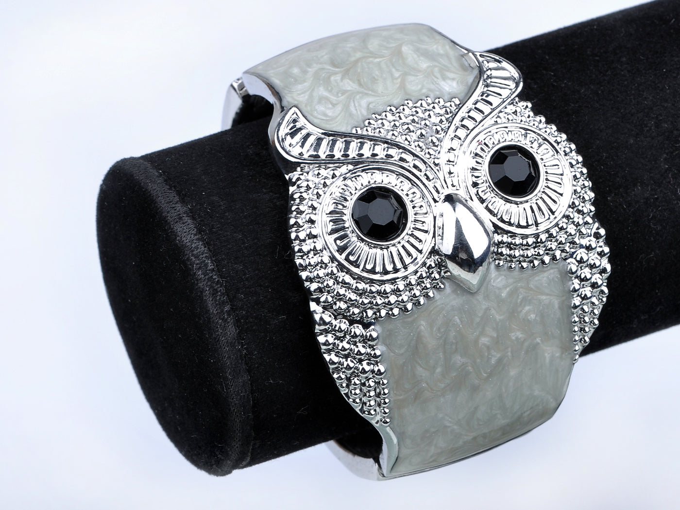 Owl Bird Cream Enamel Glossy Swirl Cloudy Bracelet Bangle Cuff