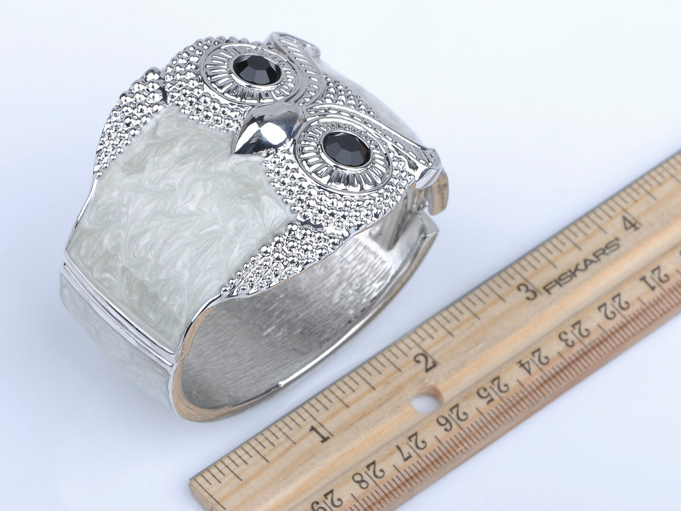 Owl Bird Cream Enamel Glossy Swirl Cloudy Bracelet Bangle Cuff