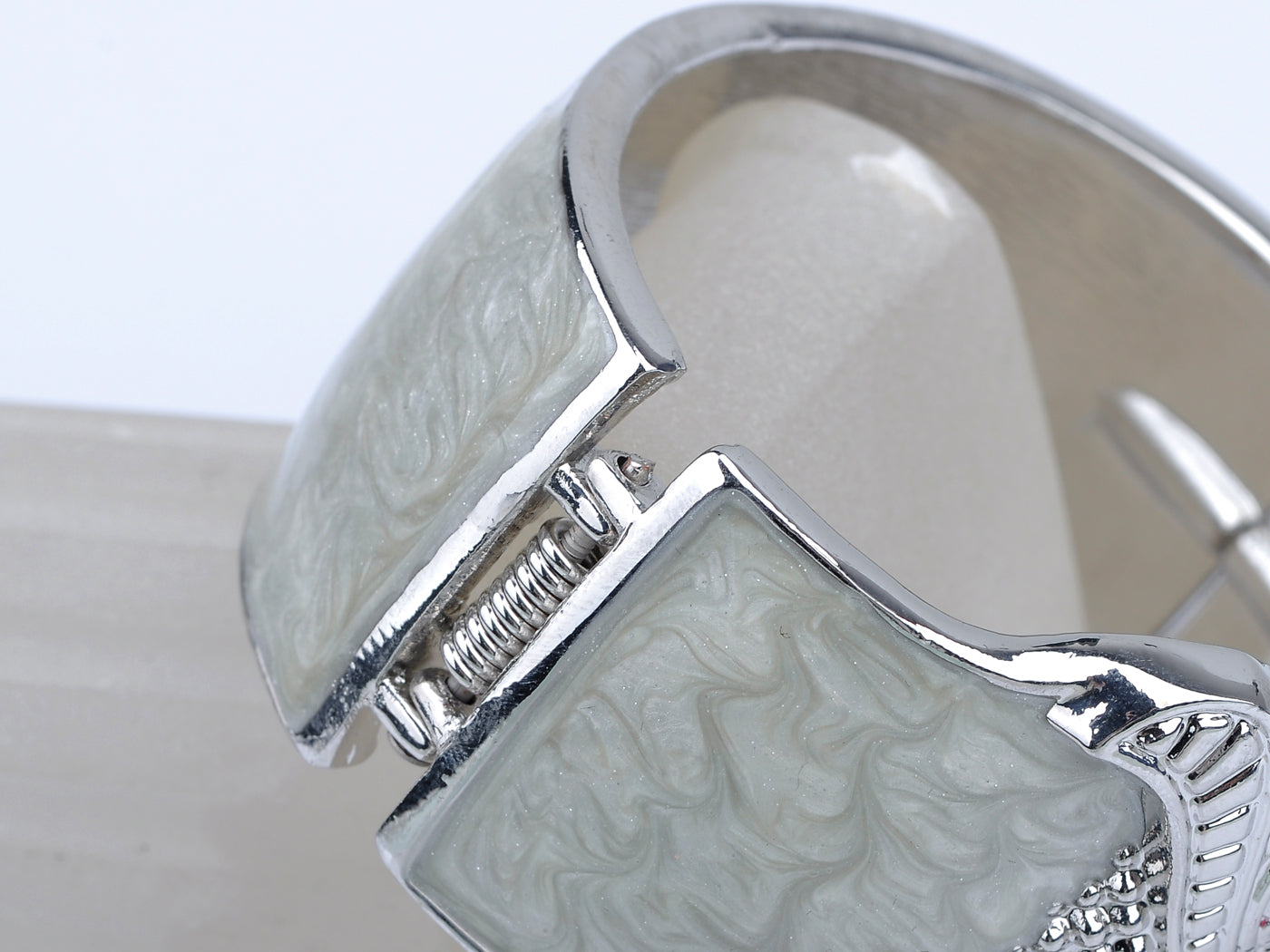 Owl Bird Cream Enamel Glossy Swirl Cloudy Bracelet Bangle Cuff