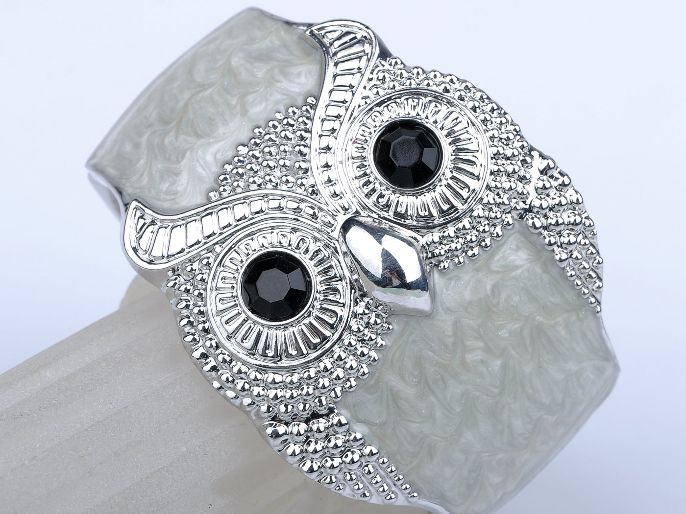 Owl Bird Cream Enamel Glossy Swirl Cloudy Bracelet Bangle Cuff