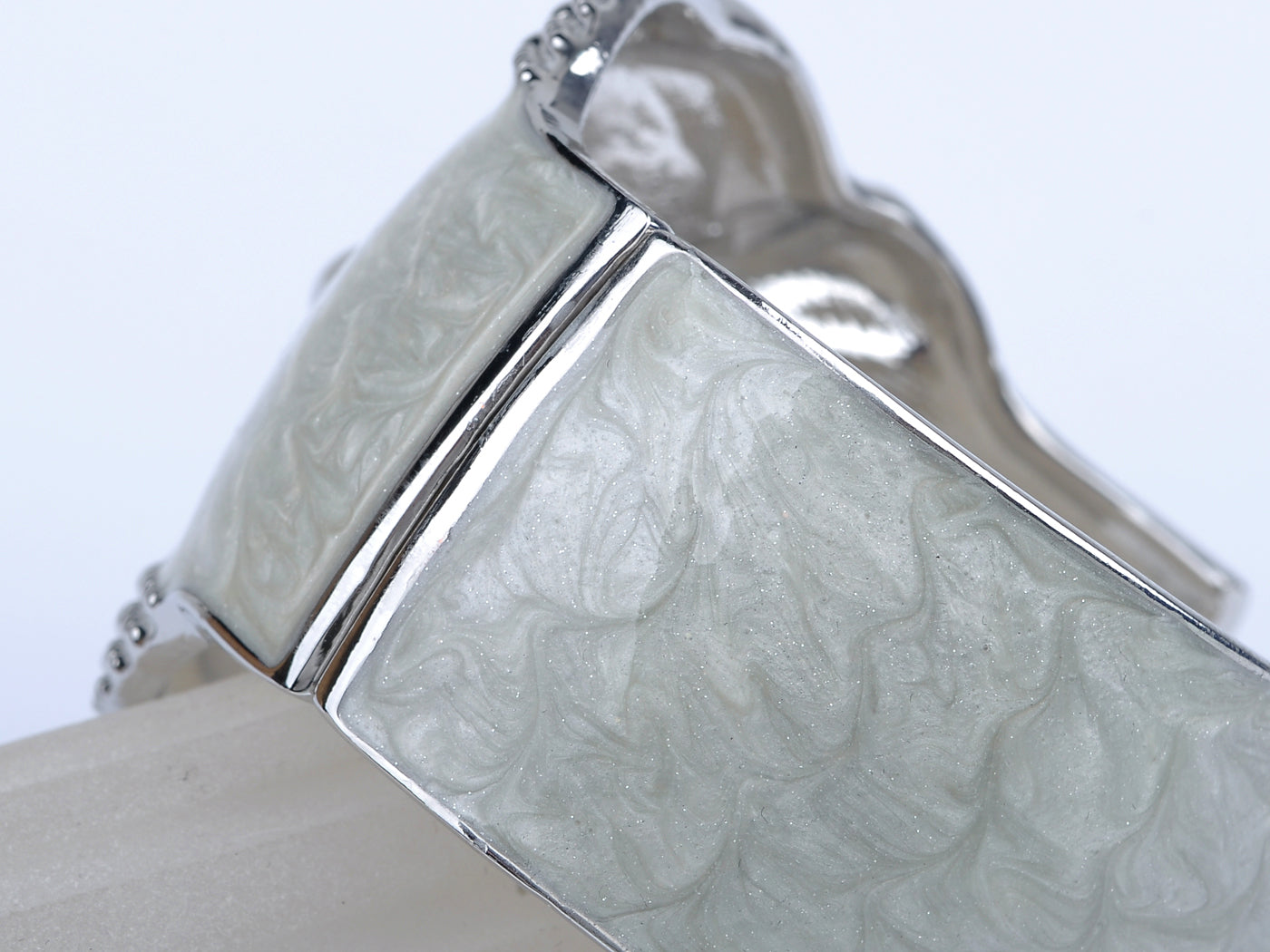 Owl Bird Cream Enamel Glossy Swirl Cloudy Bracelet Bangle Cuff