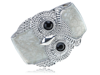 Owl Bird Cream Enamel Glossy Swirl Cloudy Bracelet Bangle Cuff