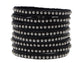 Black Leather Multi Strand Studded Beads Snap On Arm Cuff Bracelet