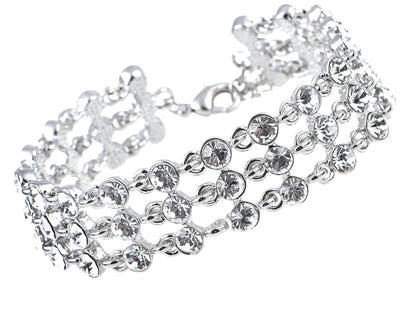 Silver Three Tier Bridal Wedding Prom Chain Link Bracelet