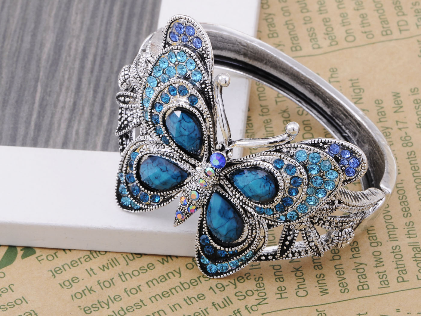 Iridescent Sapphire Colored Butterfly Cuff Bracelet