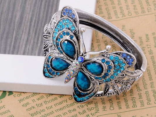 Iridescent Sapphire Colored Butterfly Cuff Bracelet
