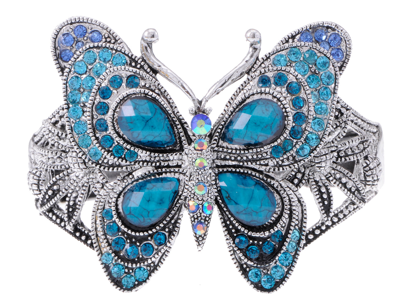 Iridescent Sapphire Colored Butterfly Cuff Bracelet