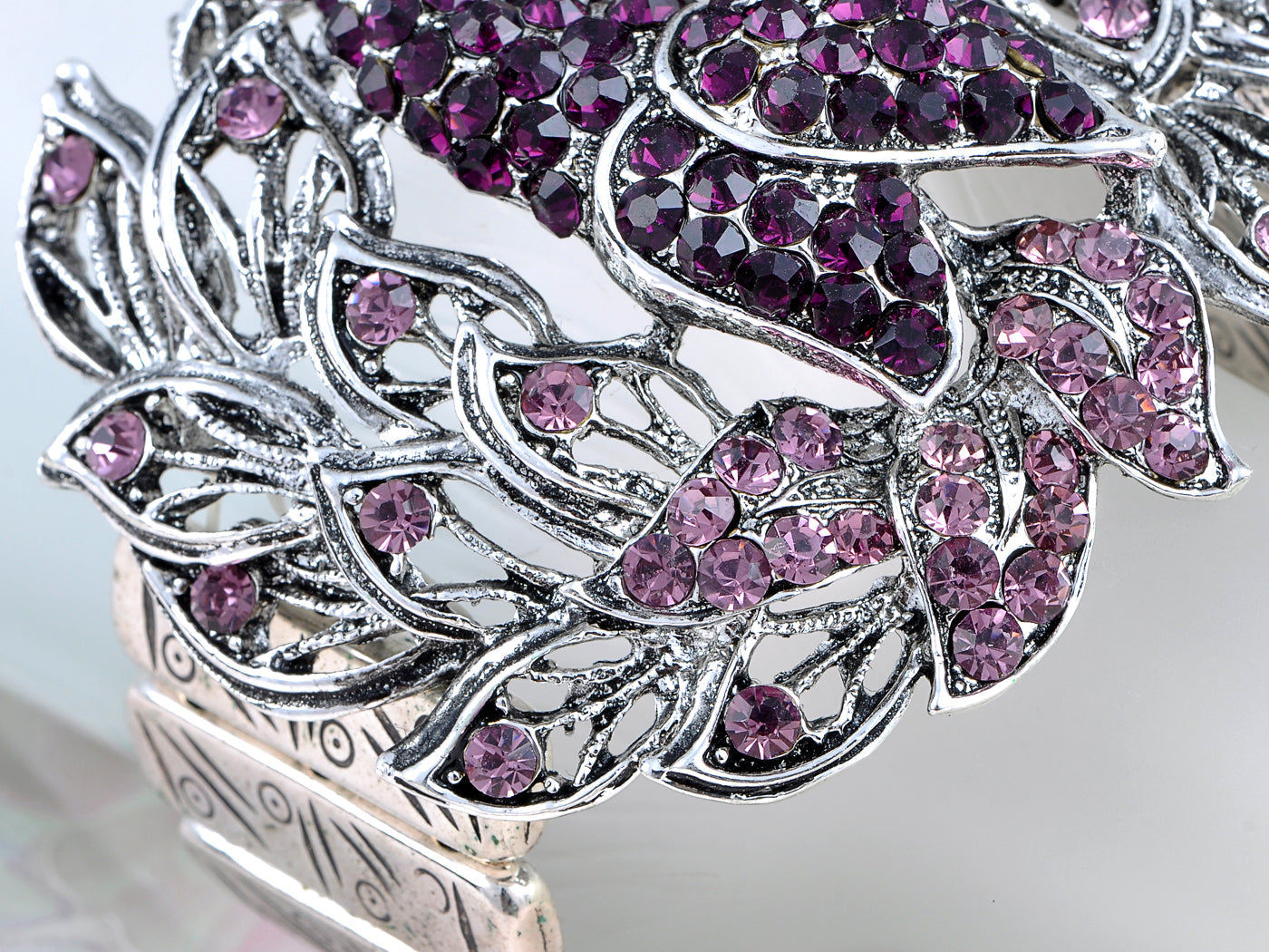 Silver Amethyst Colored Peacock Bird Bracelet