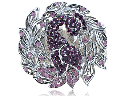 Silver Amethyst Colored Peacock Bird Bracelet