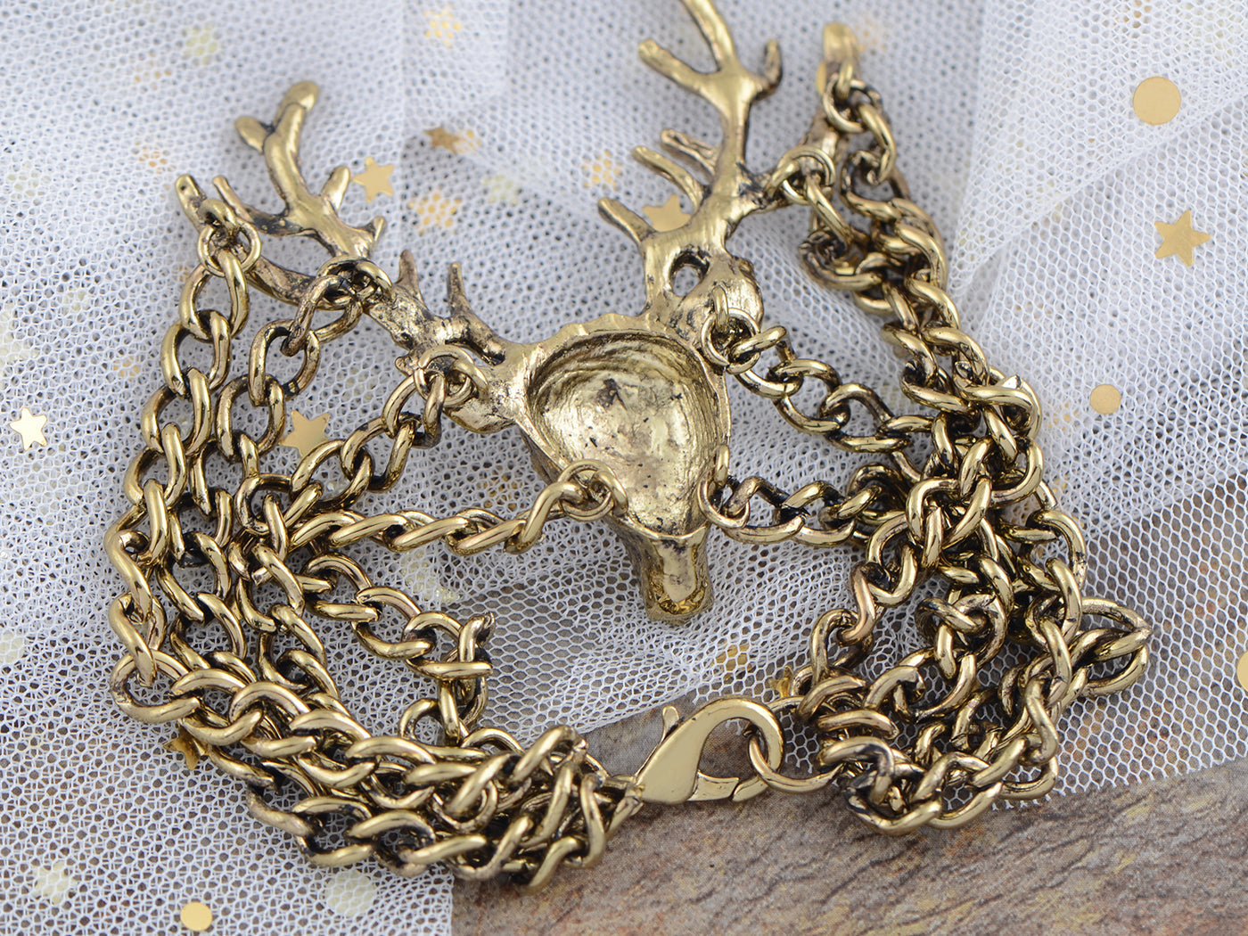 Vintage Antique Deer Bangle Chain Cuff Bracelet