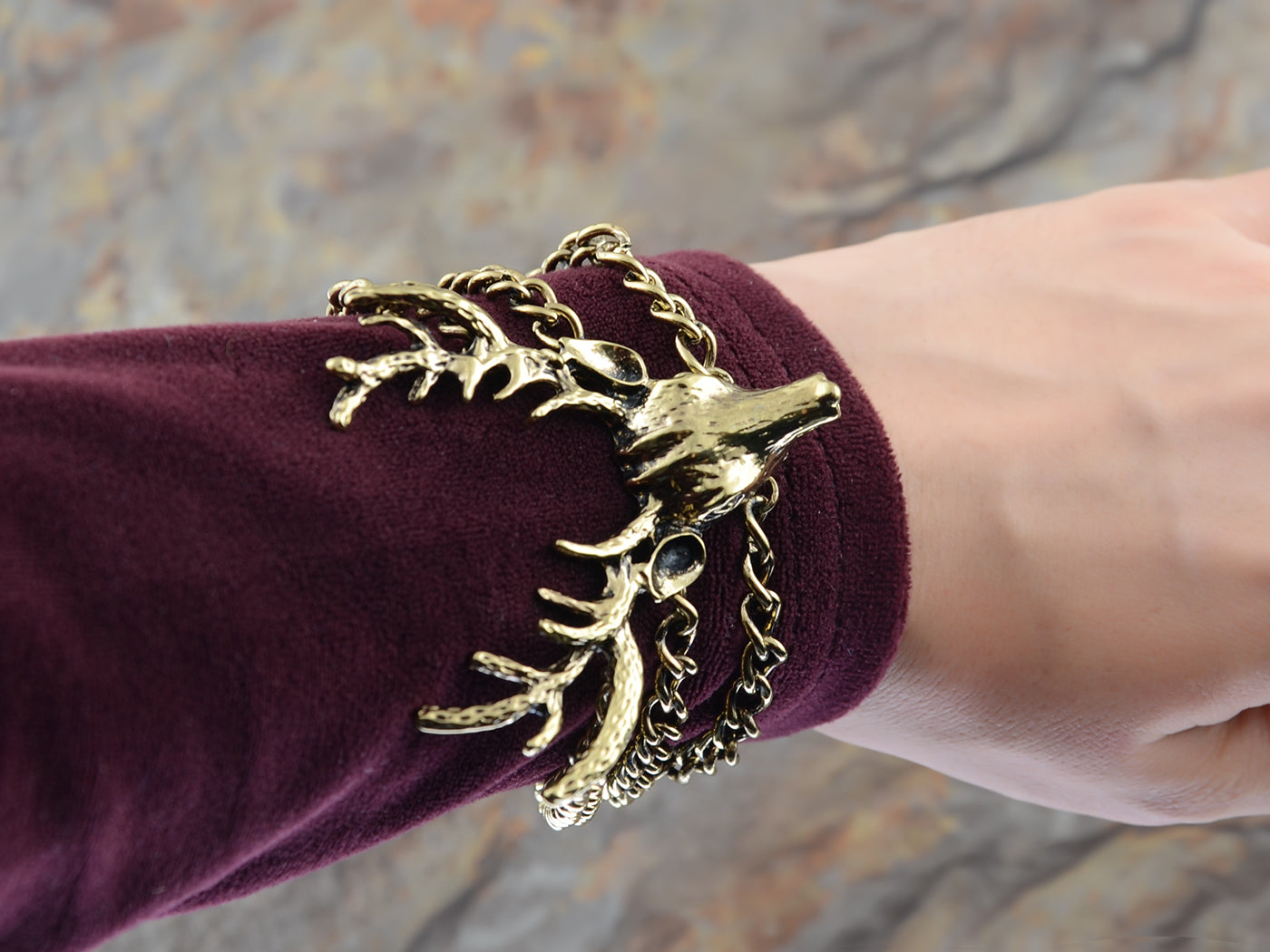 Vintage Antique Deer Bangle Chain Cuff Bracelet