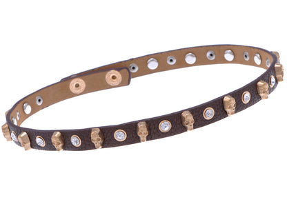 Brown Leather Punk Rock Style Skull Head Bracelet