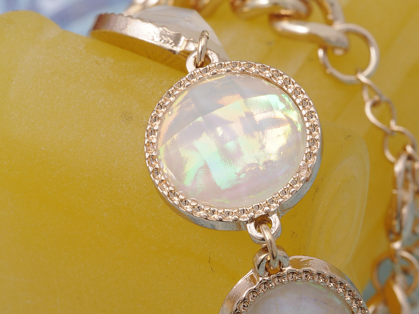 Opal Round Pendant Gems Chain Bangle Bracelet