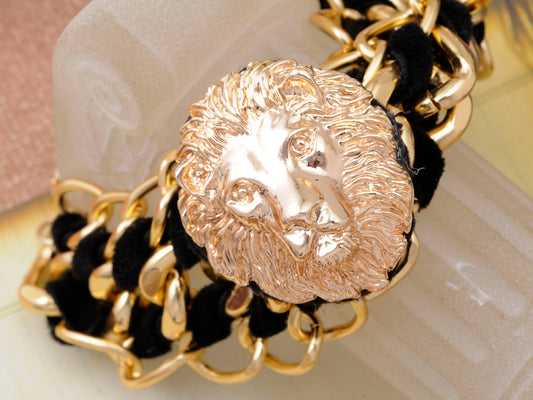 Venetian Black Velvet String Lion Head Chain Bracelet