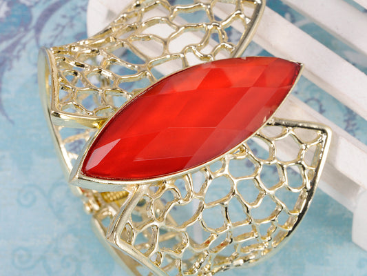 Gold Red Gems Honeycomb Bangle Bracelet