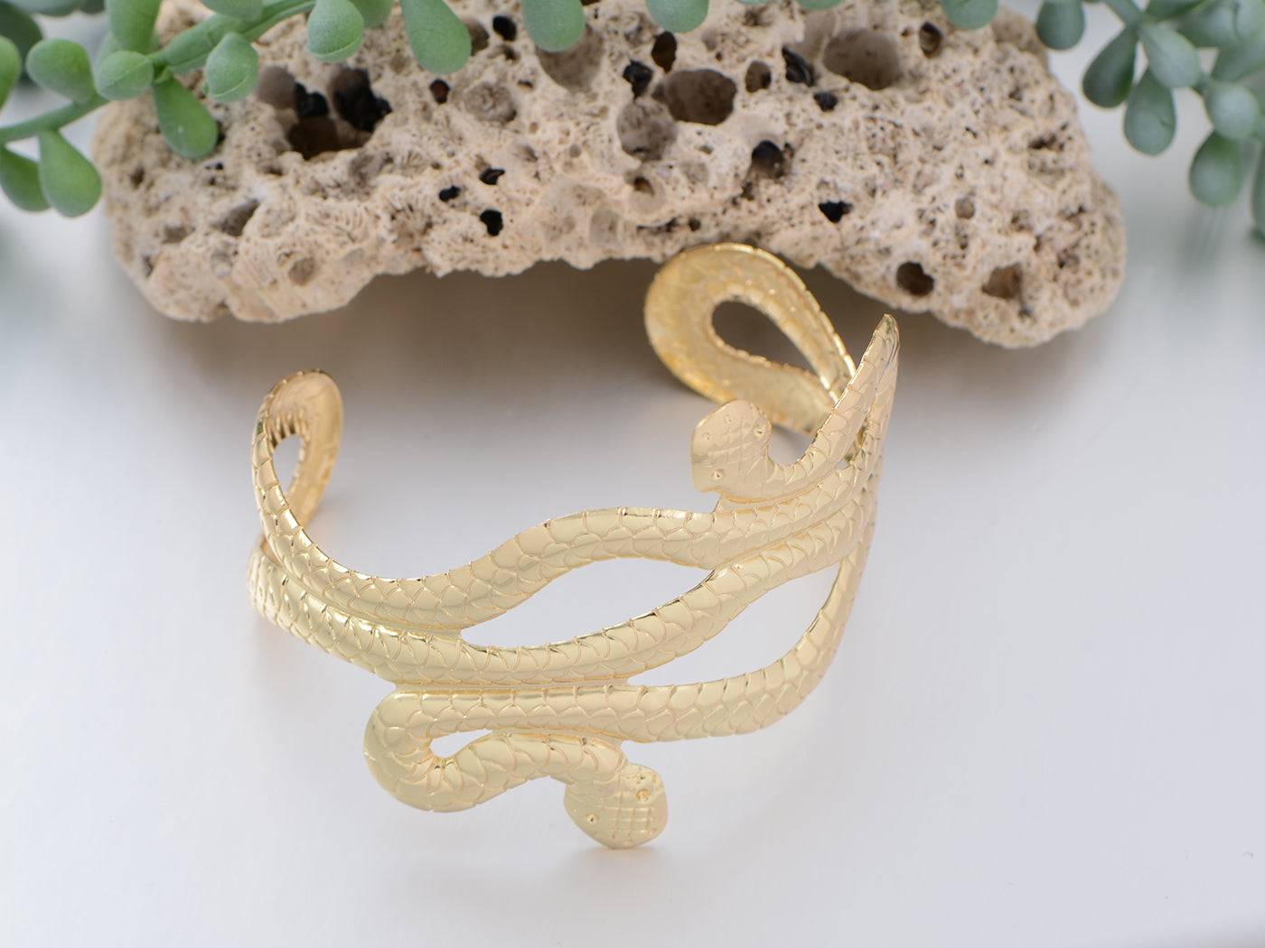 Asian Carved Twin Dancing Snakes Bracelet