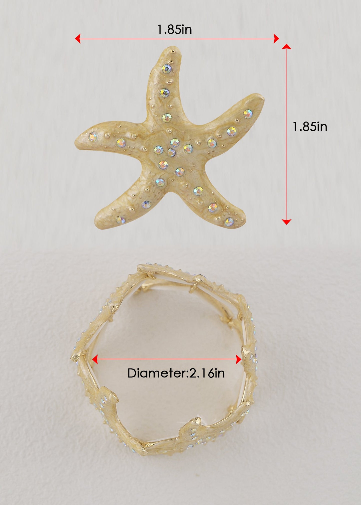 Alilang Womens Sparkly Aurora Borealis Crystals Textured Starfish Stretch Bangle Cuff Statement Bracelet