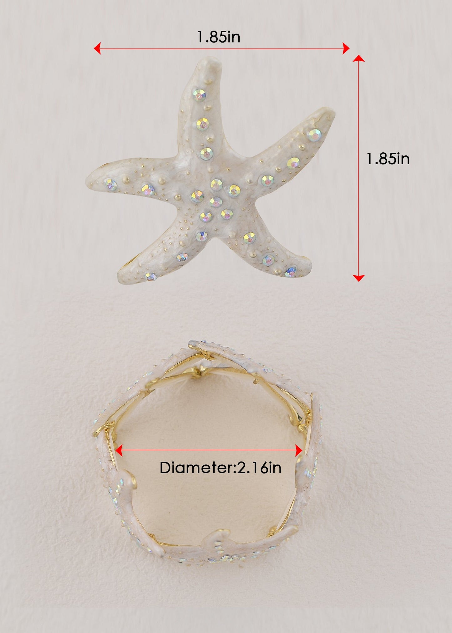 Alilang Womens Sparkly Aurora Borealis Crystals Textured Starfish Stretch Bangle Cuff Statement Bracelet