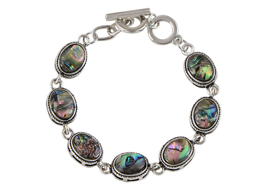 Alilang Natural Abalone Shell Bracelet Exquisite Retro Geometric Shape Silvery Tone Link Bracelet