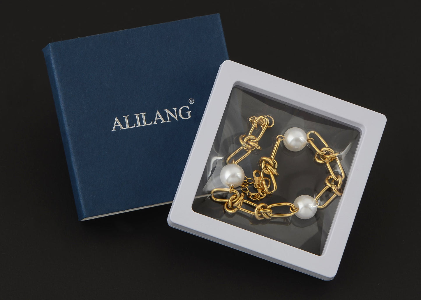 18K Gold-Plated Pearl Link Bracelet - Stainless Steel Pearl Bead Chain Bracelet Boho Chic Jewelry for Valentine's Day Birthdays