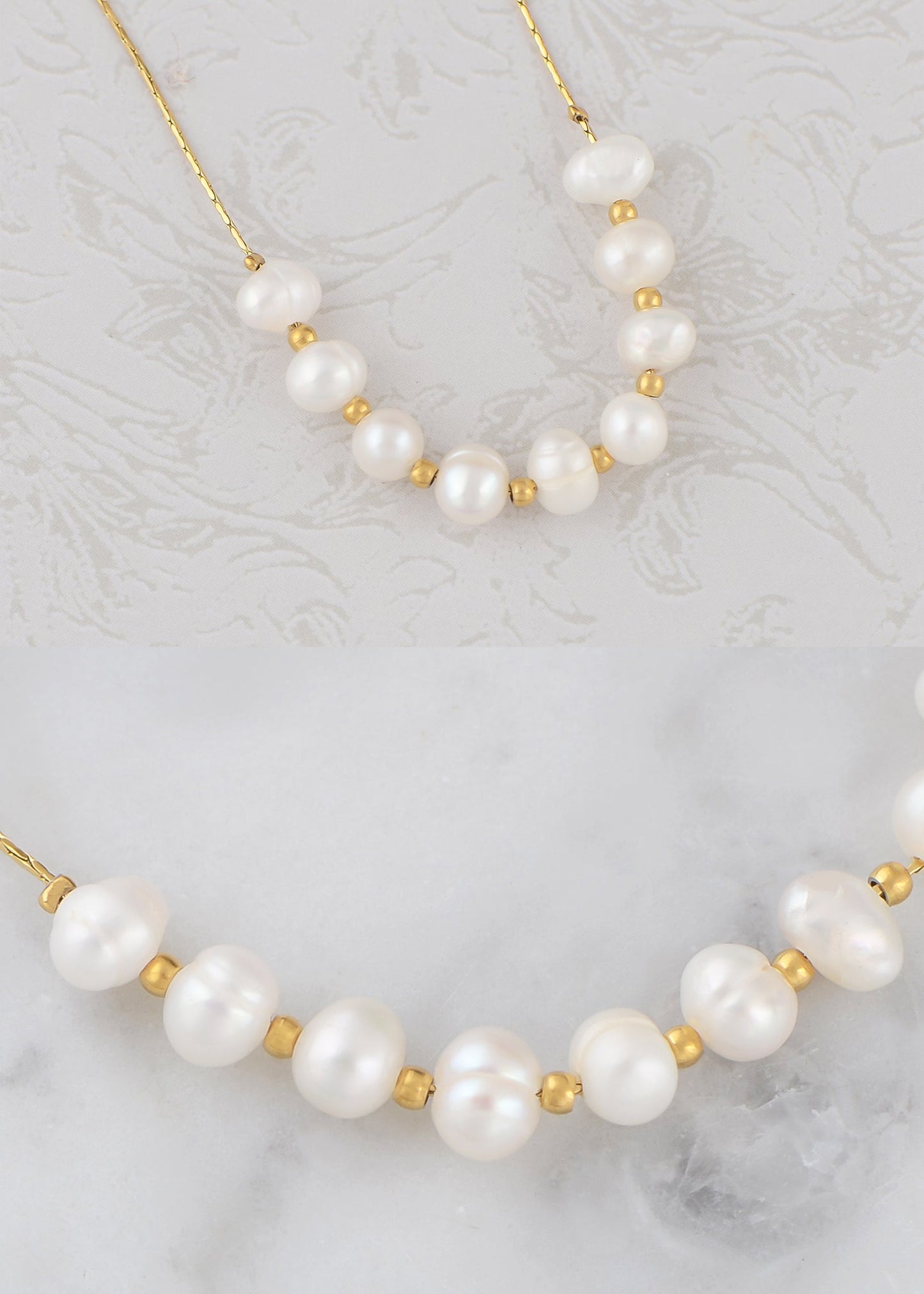 18K Gold-Plated Pearl Link Bracelet - Stainless Steel Pearl Bead Chain Bracelet Boho Chic Jewelry for Valentine's Day Birthdays